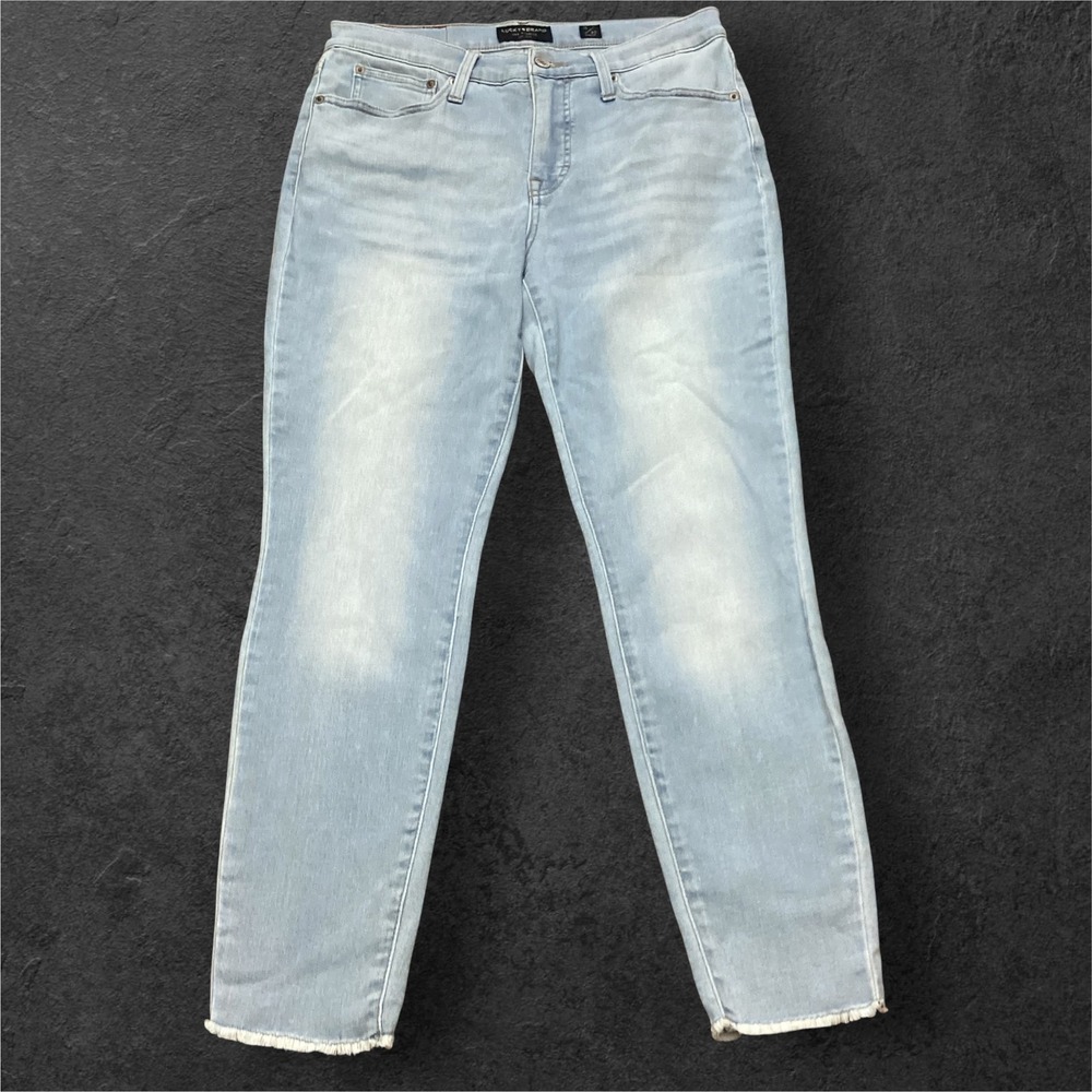 Lucky Brand Mid Rise Skinny Ava Ankle Jeans Light Wash Raw Hem Size 10 30A
